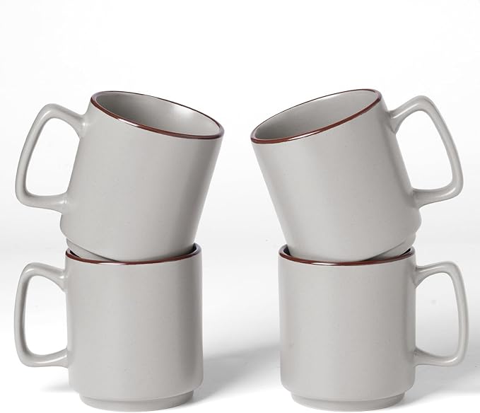 famiware Coffee Mugs Set of 4, Nebula 14oz Coffee Mugs, Ceramic Cup Set with Handle for Latte, Tea, Milk, Cappuccino, Cocoa, Light Gray-Ruum Studio Home