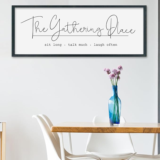 SRSZHIYUE The Gathering Place Sign Wall Decor Art 40"×15" for Large Kitchen Dining Room Wood Framed Wall Hanging (Black)-Ruum Studio Home