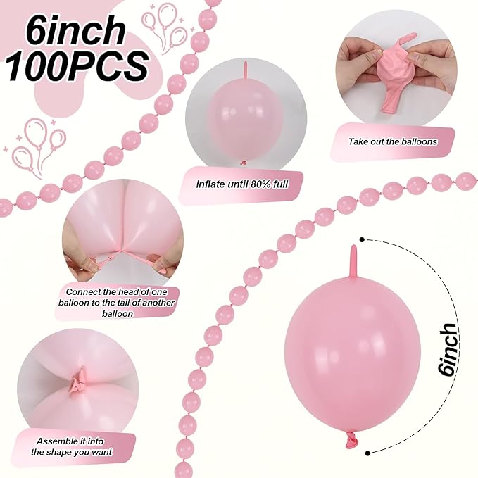 Pastel Pink Quick Link Balloons, 60PCS 10 Inch Baby Pink Linking Balloons for Making Balloon Wall Heart Arch, Tails Balloon for Girls Wedding Birthday Baby Shower Valentine's Party Decorations-Ruum Studio Home