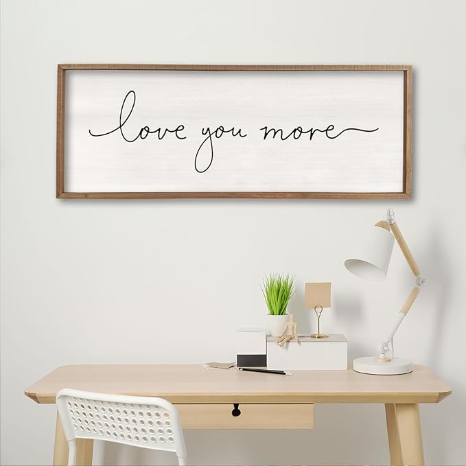 Love You More Sign 32''×12'' Master Bedroom Above Over Bed Wall Decor Modern Farmhouse Large Vintage Wood Framed Hanging Over Bed Bedside Wall Art (Wood)-Ruum Studio Home