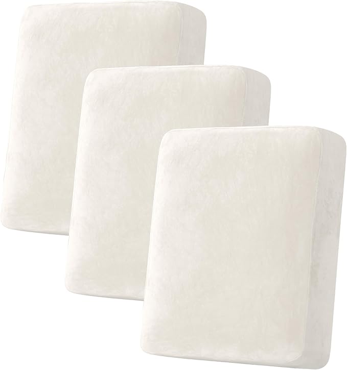H.VERSAILTEX Velvet Stretch Couch Cushion Cover Plush Cushion Slipcover for Chair Loveseat Sofa Cushion Furniture Protector Seat Cushion Sofa Cover (3 Piece Sofa Cushion Covers, Porcelain)-Ruum Studio Home