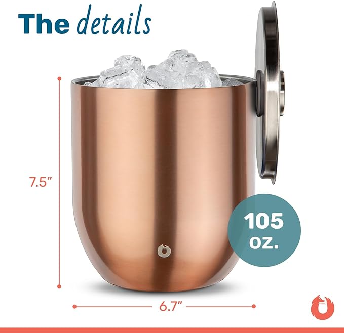 SNOWFOX Plus, Premium Vacuum Insulated Stainless Steel Ice Bucket with Lid/Scoop, Home Bar Accessories, Elegant Bartending Ice Buckets for Parties, Beautiful Outdoor Entertaining Supplies, 3L, Gold-Ruum Studio Home