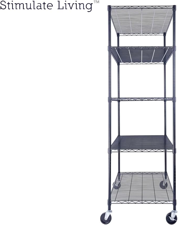 48"x24"x72" Prime Heavy Duty Black 5-Tier Steel Wire Shelving NSF 4000 LBS MAX Capacity Storage Rack for Commercial, School, Home, Garage, Warehouse, Industrial, and Hospital Uses (with Wheels)-Ruum Studio Home