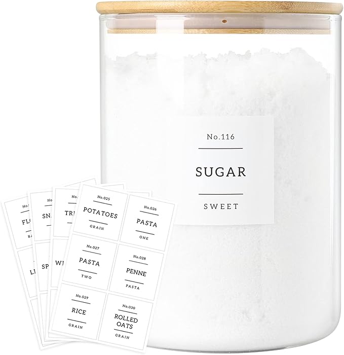 Large Glass Flour and Sugar Containers Jars with Bamboo Airtight Lid - 100 Fl Oz (3000ml) with Kitchen 42 Pantry Labels for Dry Food, Flour, Pasta, Cereal-Ruum Studio Home