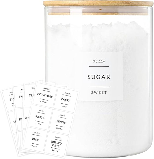 Large Glass Flour and Sugar Containers Jars with Bamboo Airtight Lid - 100 Fl Oz (3000ml) with Kitchen 42 Pantry Labels for Dry Food, Flour, Pasta, Cereal-Ruum Studio Home