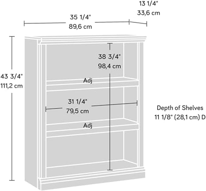 Sauder Miscellaneous Storage 3 Bookcase/Book Shelf, L: 35.28" x W: 13.23" x H: 43.78", Select Cherry finish-Ruum Studio Home