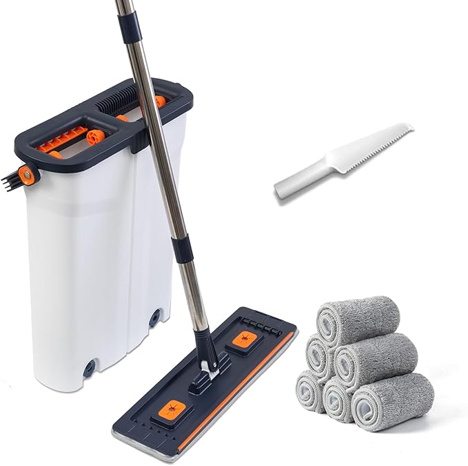 360° Mop and Bucket Set with Wringer – Microfiber Floor Mop System for Home Cleaning – Long Handle, Wash & Dry Dual Tank, Extra Absorbent Pads, Space-Saving Design for Hardwood, Tile & Laminate Floors-Ruum Studio Home