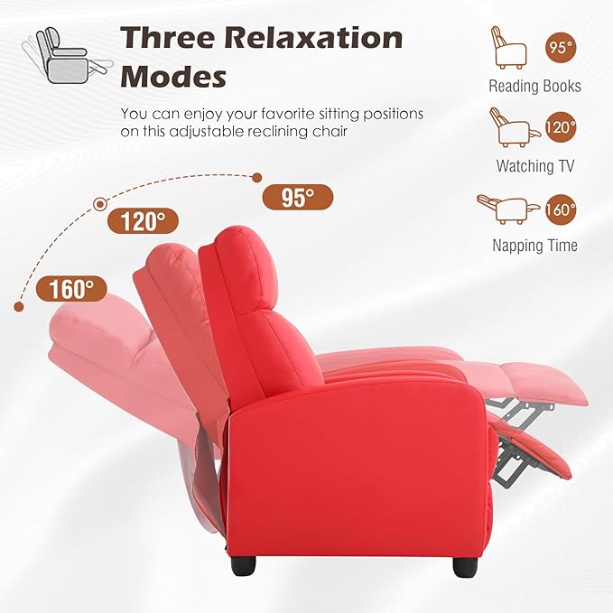 BestMassage | Recliner Chair | No Massage Function | Pu Red | with Lumbar Support, Adjustable Push Back, Wide Armrests, Footrest & Padded Seat | Easy Assembly | for Living Room, Home Theatre-Ruum Studio Home