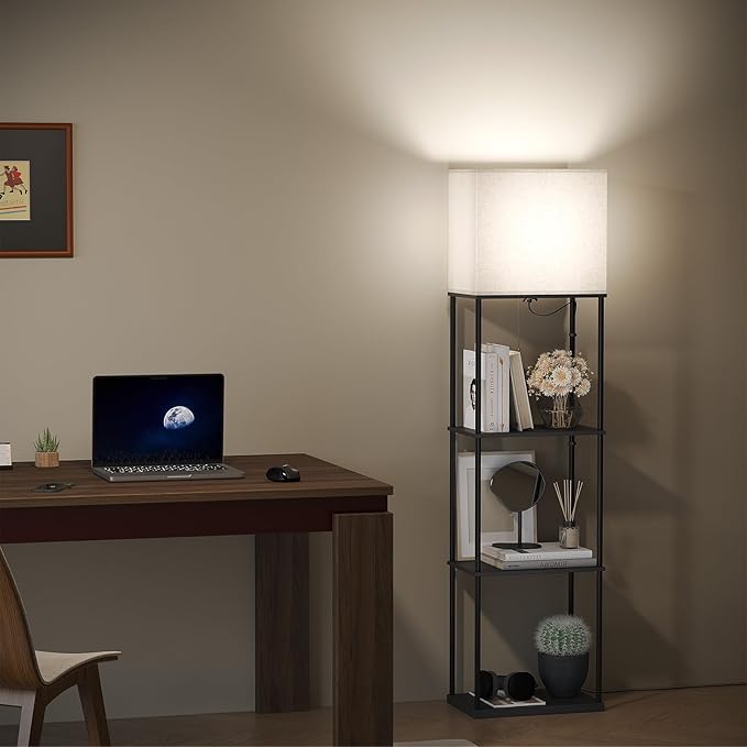 SUNMORY Large Size Floor Lamp with Shelves, 4-Tier Modern Standing Lamp with 3 Color Temperature Bulb, Tall Floor Lamp with Shelf, Corner Display Bookshelf Lamps for Living Room, Bedroom, Office-Ruum Studio Home