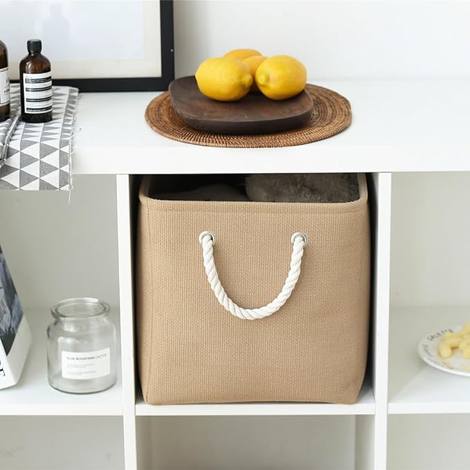 TheWarmHome Organization and Storage Basket for Organizing - 3 Pack 16x12x12 inch Cube Fabric Storage Cubes, Storage Bin for Shelves Gift Closet Organizer Cloth Toy (Beige)-Ruum Studio Home