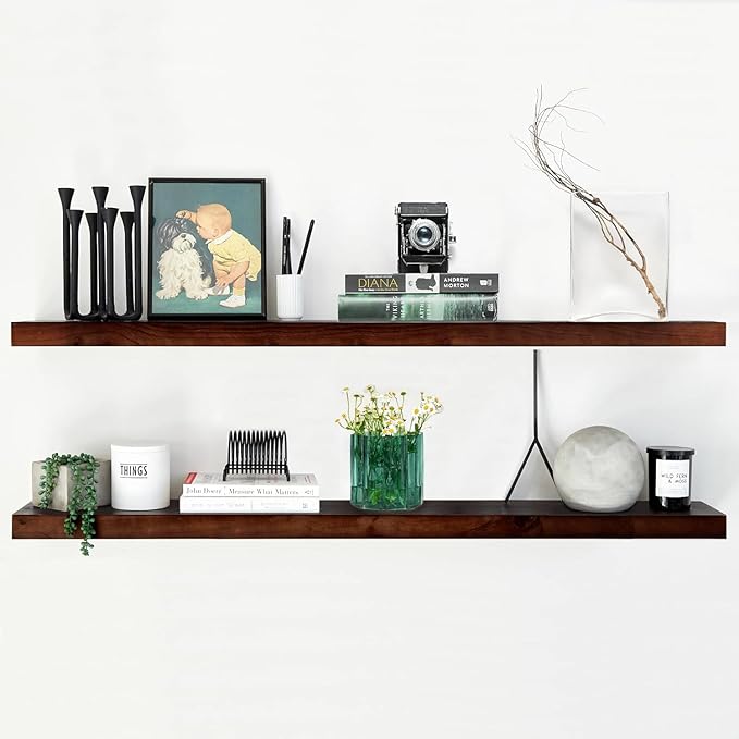 Homeforia 48 inch Walnut Floating Shelf, High End Solid Real Wood Large 48inch Floating Shelves for Wall, Dark Brown 48 inches Long Floating Shelves, Heavy Duty Bracket, 48 X 6.5 X 1.75 inch, Set of 2-Ruum Studio Home
