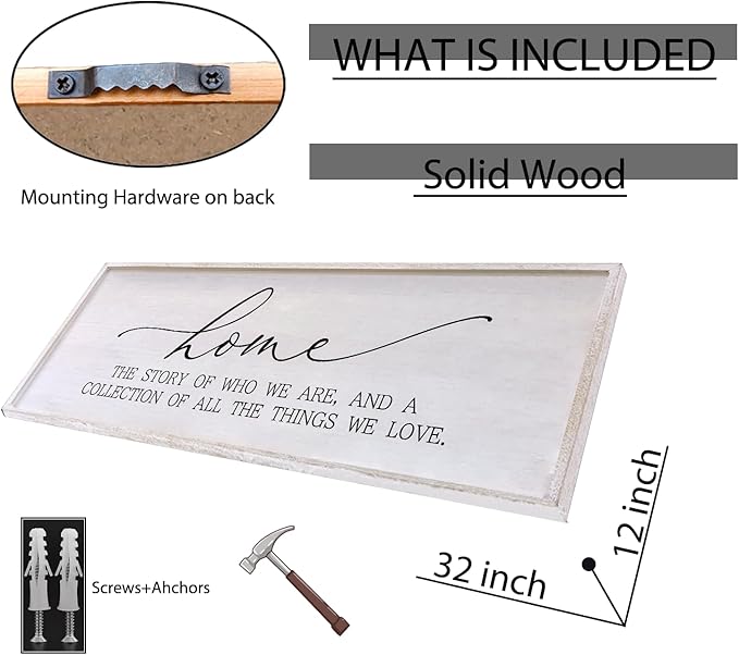 Home The Story of Who We Are Sign Farmhouse Family Wall Decor 32x12 Inch Plaque Wood Framed Art for Hanging (White)-Ruum Studio Home