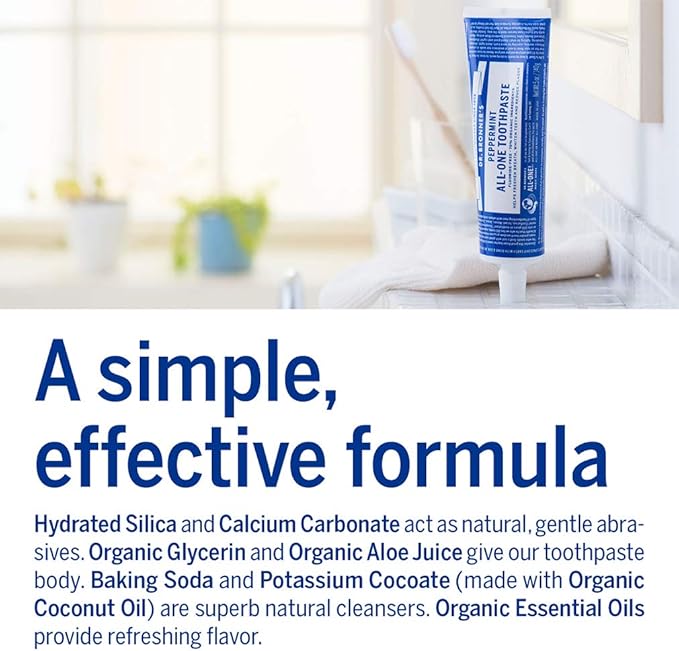 Dr. Bronner’s All-One Toothpaste 4-Pack Variety– (Peppermint, Spearmint, Cinnamon, Anise, 5oz Each)– 70% Organic Ingridients, SLS Free Toothpaste, Fluoride Free, Natural, Vegan, for Sensitive Teeth-Ruum Studio Home