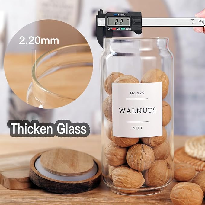 5 Set Glass Pantry Storage Jars with Acacia Airtight Lid - Thicken Glass Kitchen Canisters with 132 Pantry Labels - Clear Glass Food Storage Containers with Wood Lid for Tea,Sugar,Candy,Cookie,Pasta-Ruum Studio Home