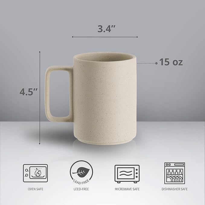 E-liu Porcelain Tea Mugs Coffee Mug Set, Large 15 Ounces Cups for Coffee, Tea, Cocoa, and Mulled Drinks, Set of 6, Unglazed (Natural)-Ruum Studio Home