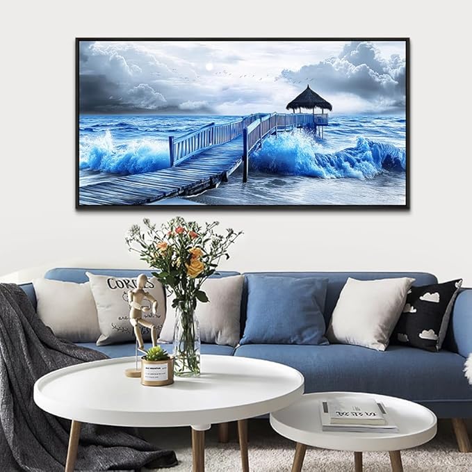ZUITINGHUA Black Framed Canvas Wall Art For Living Room Large Wall Decor For Office Bedroom Decoration Ocean Landscape Pictures Black And White Paintings Artwork Mural Aesthetic Home Decor 30x60 In-Ruum Studio Home