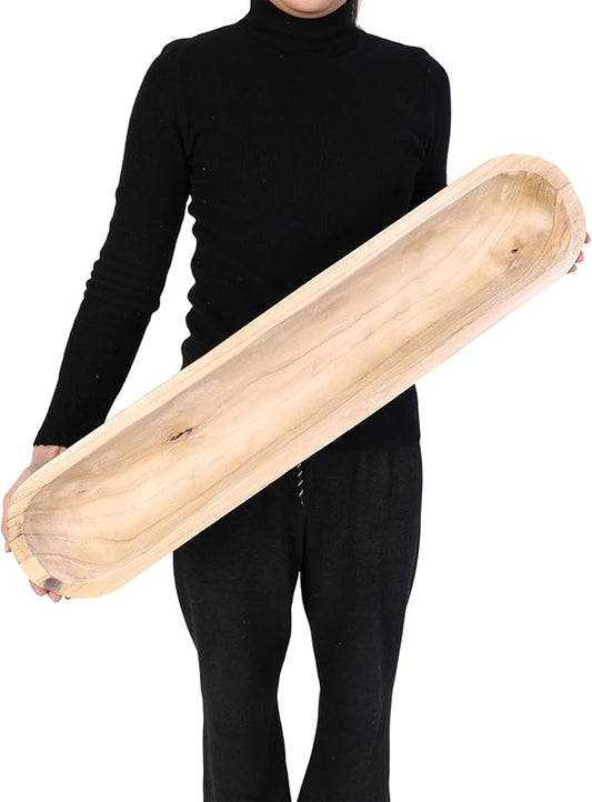 Athaliah Wooden Dough Bowl, 30 Inch Hand Carved Rustic Long Wood Dough Bowls for Decor, Vintage Decorative dough bowl for Table Centerpiece (30 Inch-Brown)-Ruum Studio Home