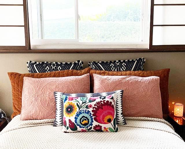 Polish Floral Decorative Pillow Cover Hand Embroidered Cream Flower Pillowcase White Botanical Traditional Outdoor Cushion Suzani Chair Pillowsham Couch Wool 18x18 Inch-Ruum Studio Home