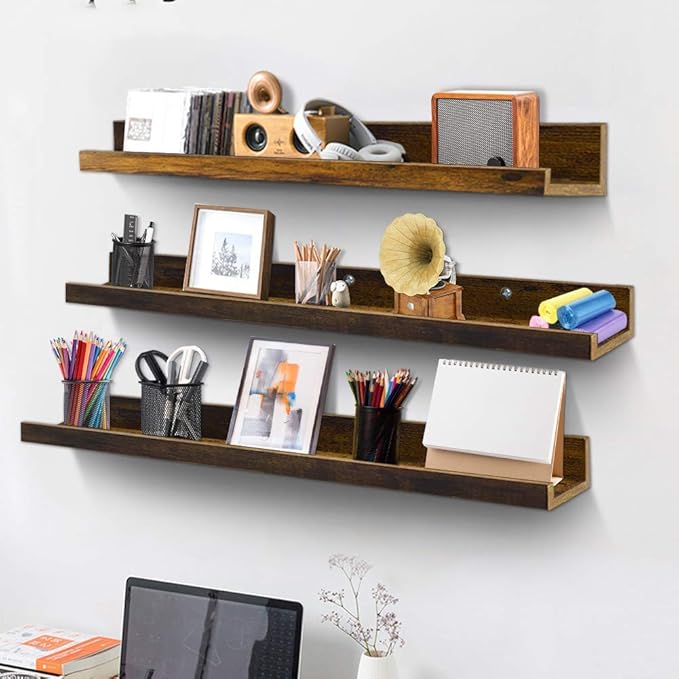 Giftgarden 36 Inch Large Floating Shelves for Wall Set of 3, Rustic Picture Ledge Wall Shelf for Bedroom Kitchen Bathroom Living Room Nursery Display, 3 Different Sizes-Ruum Studio Home