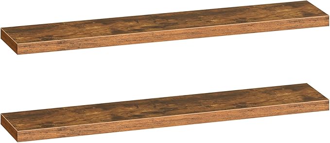 HOOBRO Floating Shelves for Wall, Wall Mounted Shelf Set of 2, 55" Hanging Shelf with Invisible Brackets, for Wall in Bathroom, Bedroom, Toilet, Kitchen, Living Room, Office, Rustic Brown BF140BJP201-Ruum Studio Home