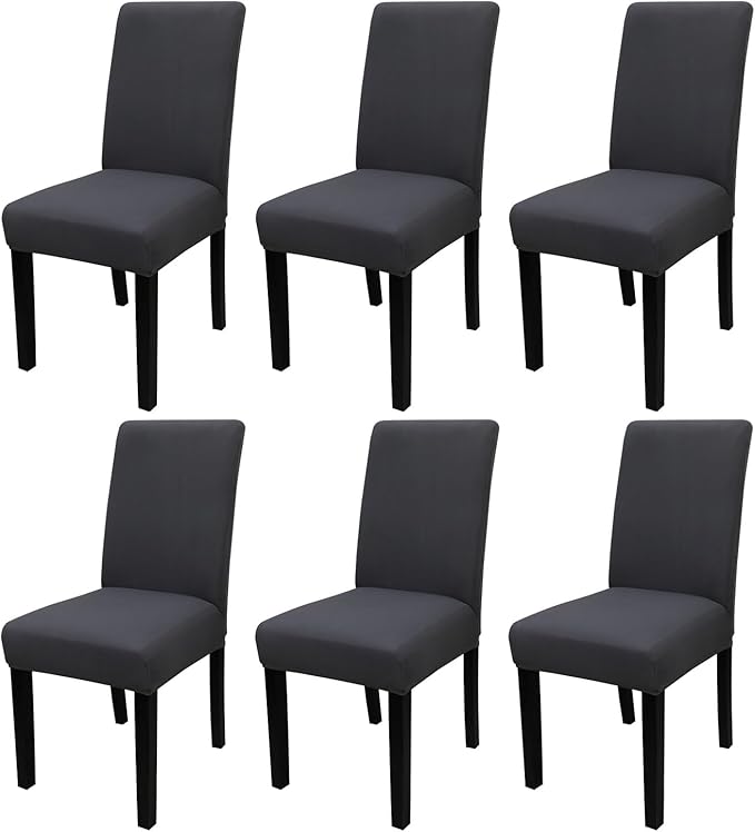JQinHome 6 Pcs Dining Chair Slipcover,High Stretch Removable Washable Chair Seat Protector Cover for Home Party Hotel Wedding Ceremony (Grey)-Ruum Studio Home