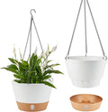 2 Pack 10 Inch Hanging Planters for Indoor Outdoor Plants, Hanging Plant Flower Pot Basket with Drainage Hole with Removable Tray&Hooks Self Watering Plant Pot for Hanging Plants, White-Ruum Studio Home