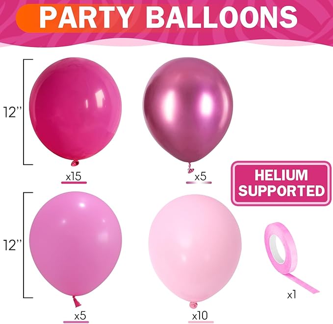 Pink Balloons Set 12 Inch Hot Dark Magenta Light Pastel Pink Metallic Latex Helium Balloon for Girls Baby Shower Princess Wedding Birthday Party Decorations-Ruum Studio Home