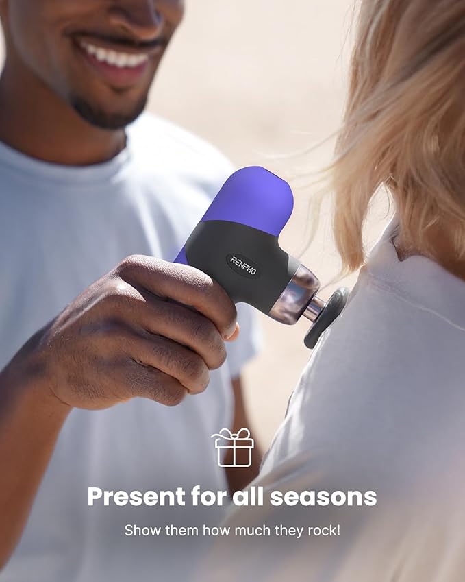 RENPHO Mini Thermal Massage Gun with Heat, Portable Deep Tissue Percussion Massager, Color Silicone Sleeves Travel Size with Carry Case, Purple-Ruum Studio Home