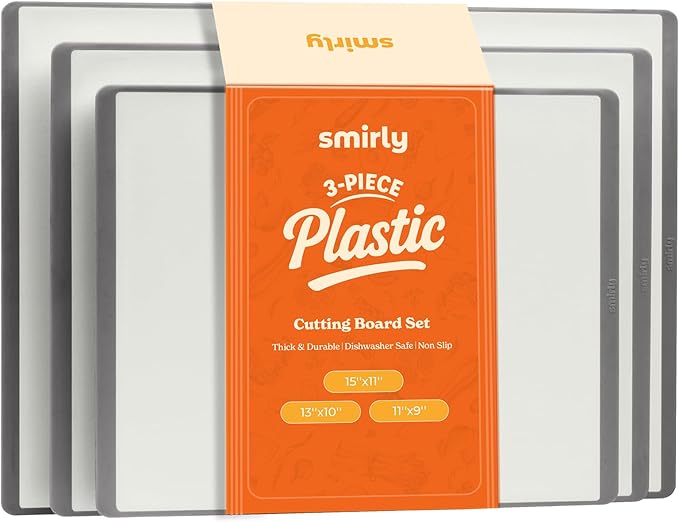 SMIRLY Plastic Cutting Board Set 3 Pieces, Non-Slip Dishwasher Safe Chopping Boards for Kitchen, Grey & White-Ruum Studio Home