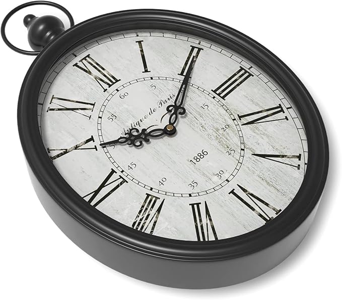 Menterry Oval Retro Wall Clock, Rustic Vintage Style, Black Antique Design, Battery Operated Silent Decor Large Wall Clocks for Kitchen,Farmhouse,Office (15.5" H x 10.5" W)-Ruum Studio Home