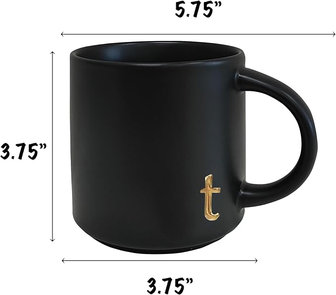 COLLECTIVE HOME - Black Monogram Ceramic Mugs, 15 oz Golden Initial Coffee Cups, Elegant Alphabet Tea Mugs, Personalized Halloween Mug with Gift Box, Perfect for Office and Home Décor (t)-Ruum Studio Home
