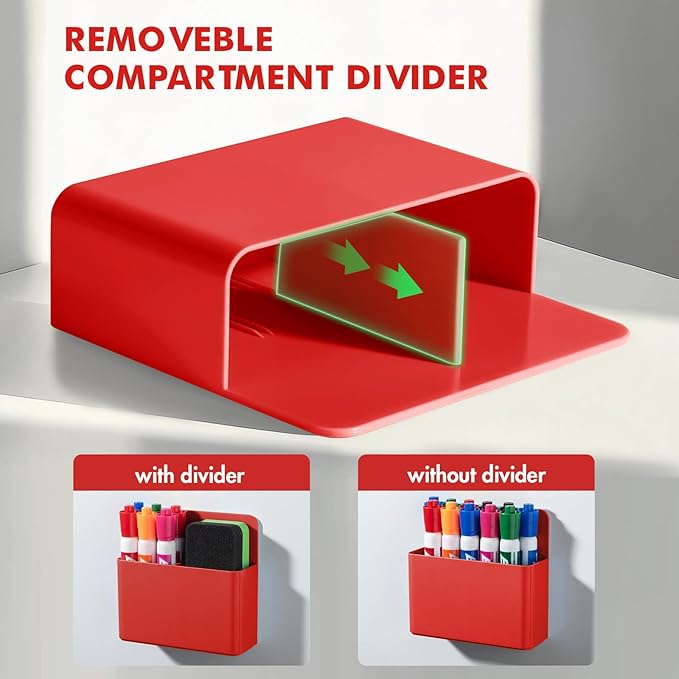 BEYGORM 2 Pack Plastics Magnetic Pen Holder for Refrigerator, Dry Erase Marker Holder for Whiteboard，Magnet School Locker Organizer Accessories, Pencil Cup, Pen Caddy, Classroom Organization(Red)-Ruum Studio Home