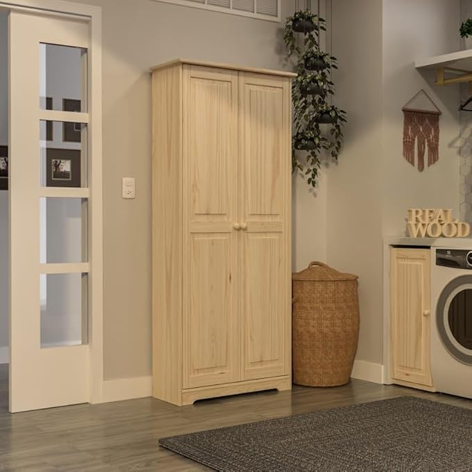 Pantry Cabinet Storage Cabinet with 2 Doors Solid Wood - Adjustable Shelves for Kitchen, Dining Room, or Utility Room Organization-Ruum Studio Home