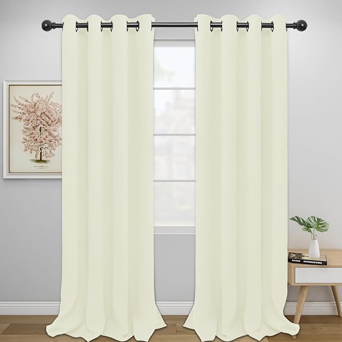 Easy-Going Blackout Curtains for Bedroom, Solid Thermal Insulated Grommet and Noise Reduction Window Drapes, Room Darkening Curtains for Living Room, 2 Panels (52x96 in,Ivory)-Ruum Studio Home