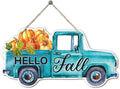 Fall Door Hanger - Pumpkin Welcome Sign, Hello Fall Wood Hanging Decors, Rustic Thanksgiving Decorative for Porch, Indoor Outdoor Autumn Door Decor(Truck), Housewarming Gift, Home Indoor Outdoor Deco-Ruum Studio Home