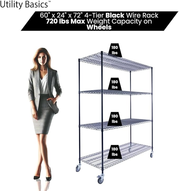 60"x24"x72" Premium Metal Steel 4-Tier Wire Shelving NSF 3200 LBS MAX Capacity Heavy Duty Storage Rack for Hospitals, Schools, Commercial Spaces, and Garages w/Premium Wheels-Ruum Studio Home