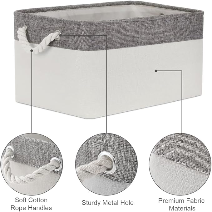 Organization and Storage Bins for Shelves - Large 4 Pack 16x12x8 inch Collapsible Storage Basket for Organizing, Fabric Storage Cubes for Box Closet Cloth Toy Nursery Books Kids (Grey & White)-Ruum Studio Home