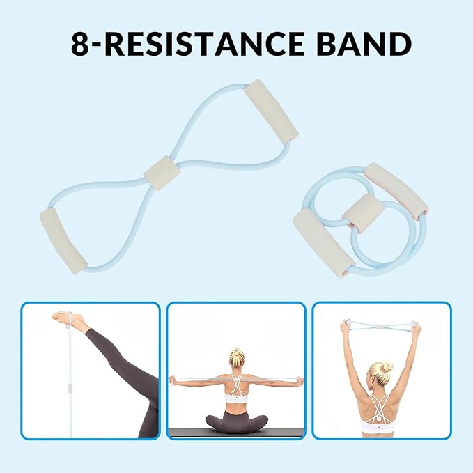 7 in 1 Foam Roller,Products Include Foam shafts,Muscle Roller Bars,Leg Massagers,Fascia Balls,Stretch Bands,8-Shaped Resistance Bands,are Used for Full-Body Relax,Yoga(White Pink Blue) (Blue)-Ruum Studio Home