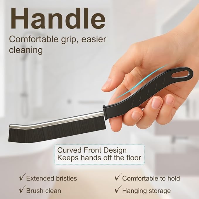 [7-Pack] Hard Bristle Crevice Cleaning Brush - Grout & Gap Crevice Brush for Window Tracks, Bathroom Corners, Kitchen Sink -Ergonomic Curved Handle Protects Hands, Cleaning Products Essential-Ruum Studio Home