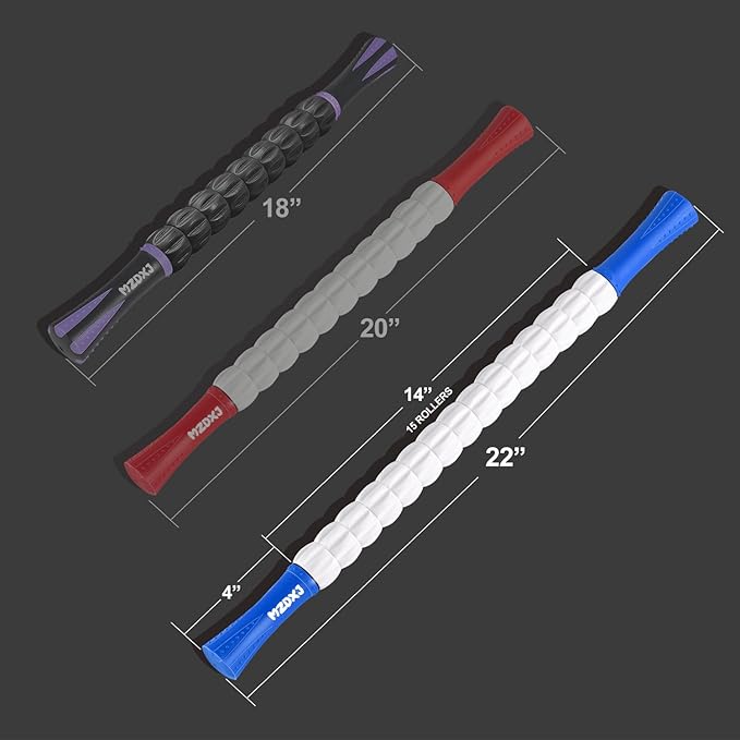 Muscle Roller Stick for Athletes - Deep Tissue Fascia Blaster & Roller Massager for Myofascial Pain Relief - Handheld Physical Therapy & Recovery Tool(Blue White-24 inch)-Ruum Studio Home