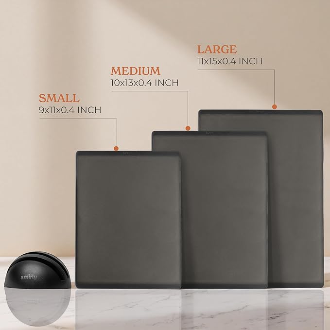 SMIRLY Plastic Cutting Board Set with Holder 3 Pieces, Non-Slip Dishwasher Safe Chopping Boards for Kitchen, Dark Grey-Ruum Studio Home