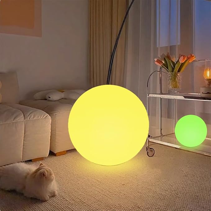 Large LED Glowing Ball Light, 20-in Outdoor LED Garden Orb Lights, Rechargeable Globe Lights RGB Color Changing Globe Floor Lamp Mood Lamp w/Remote, Waterproof Light Up Ball Light for Patio Lawn Decor-Ruum Studio Home