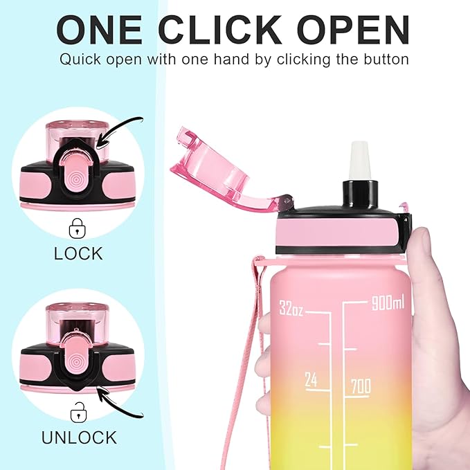 Enerbone Water Bottle, Leakproof BPA & Toxic Free, Motivational Water Bottle with Times to Drink and Straw, Fitness Sports Water Bottle with Strap for Office, Gym, Outdoor Sports-Ruum Studio Home