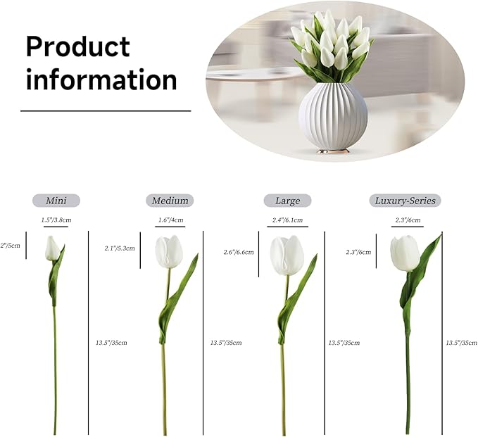 Buart Artificial Tulip in Bulk for Home Kitchen Wedding Bridal Bouquet,Fake White Flowers for Valentine's Day Mother's Day Easter Table Centerpieces Decorations(Mini Size,Real-Touch,12pcs)-Ruum Studio Home