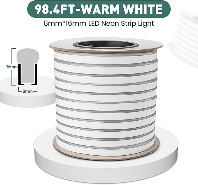 GZBtech Flexible LED Neon Rope Lights 100FT,AC 110-120V Waterproof Strip Light, 120 LEDs/M Cuttable Connectable Neon Lighting for Indoor Outdoor Home Decor/Commercial Building Use-Warm White 30M-Ruum Studio Home