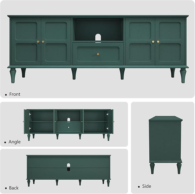 ARTPOWER 67'' Mid-Century Modern TV Stand with Storage Drawer and Doors, Long TV Stand with Adjustable Shelves for 75 Inch TV for Living Room, Bedroom, Green-Ruum Studio Home