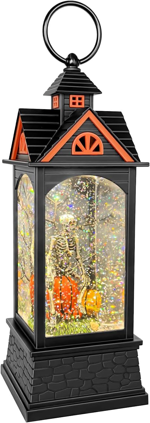 Halloween Snow Globe Lantern, Spooky Ghost Halloween Decor, Plug-in & Battery Operated Snow Globes for Halloween Decorations Indoor-Ruum Studio Home