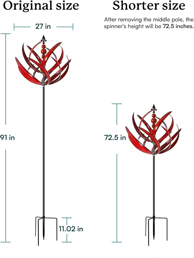 Yard Garden Wind Spinners - 91" Height Extra Large Wind Spinners Outdoor Metal, Kinetic Wind Sculptures for Lawn Patio Garden Decor (Burgundy Lotus)-Ruum Studio Home