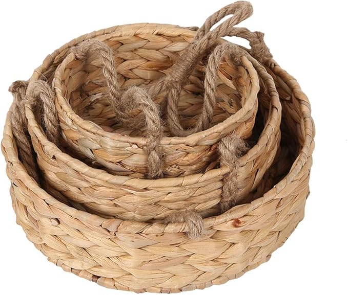 KINGWILLOW 3 Tier Hanging Fruit Basket, Handmade Natural Water Hyacinth Wall Vegetable Storage Baskets, Space Saver for Kitchen Organizing Plant Holder-Ruum Studio Home