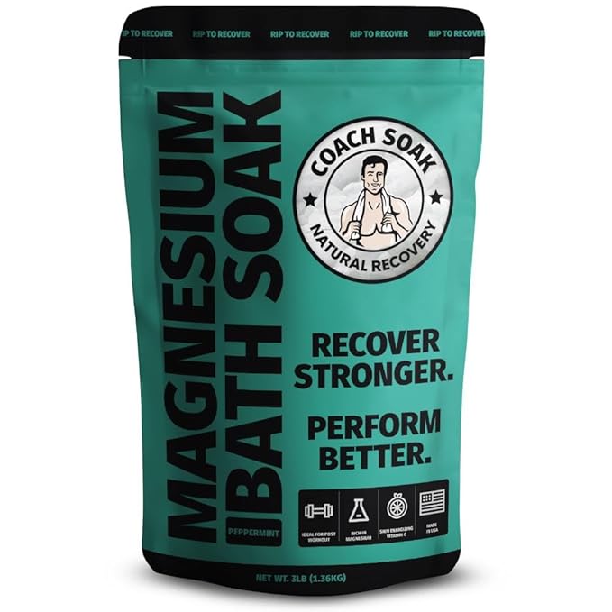 Coach Soak Recovery Bath Soak - Alternative to Epsom Salt Bath Soak - Fast-Absorbing Pure Magnesium Flakes with 21 Minerals, Bath Salts & Essential Oils - 3 lb (1 Pack) - Cooling Peppermint-Ruum Studio Home